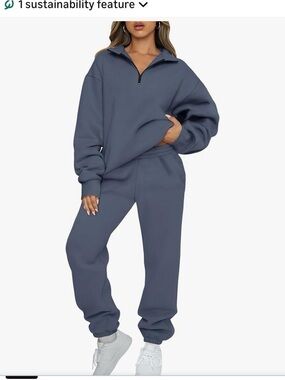 Relaxed Half-Zip Sweatshirt & Joggers Set - Slate Gray Blue